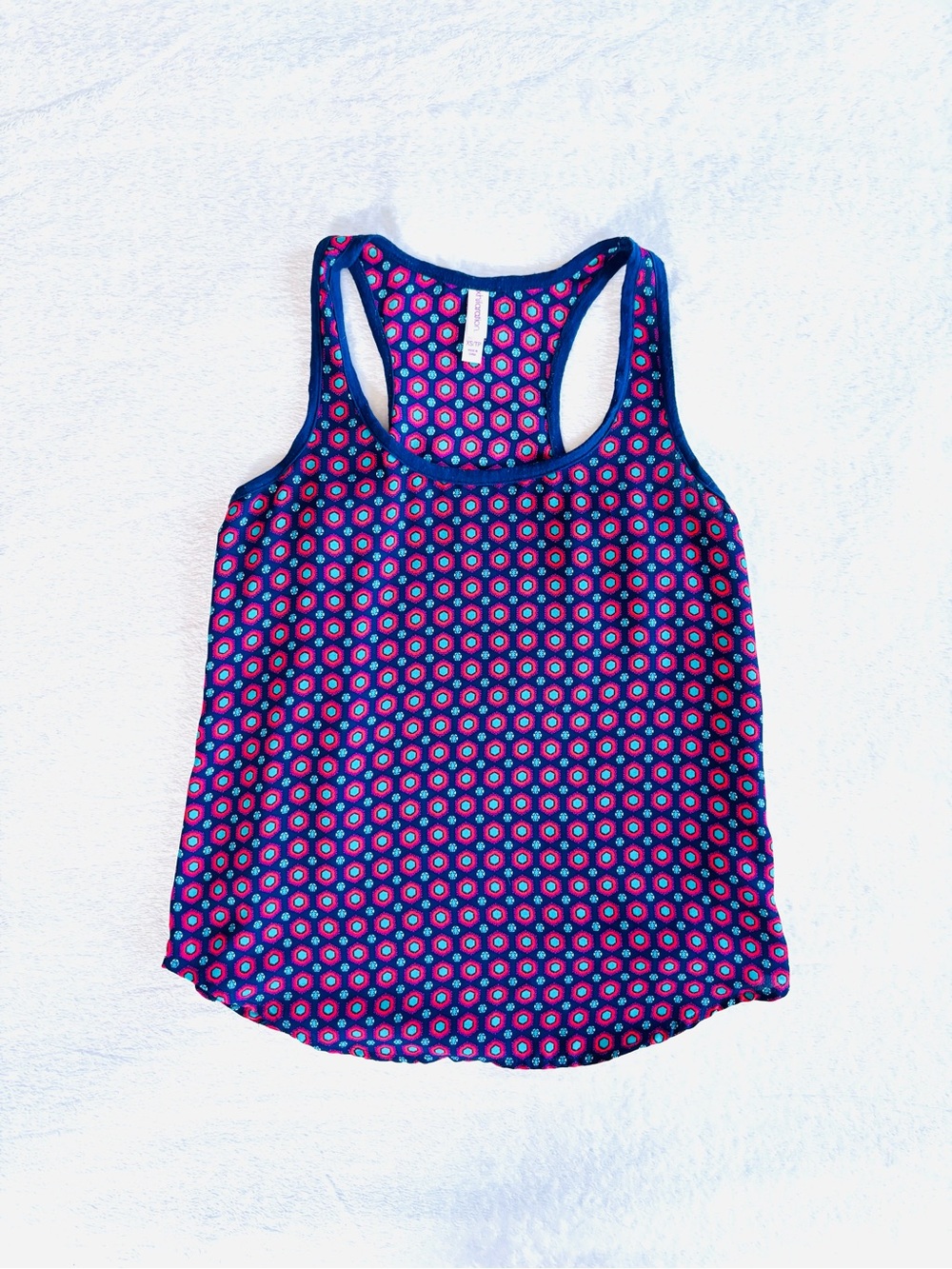 Xhilaration Racer Back Relaxed Fit Tank Top, Colorful Geometric Pattern, Size XS
